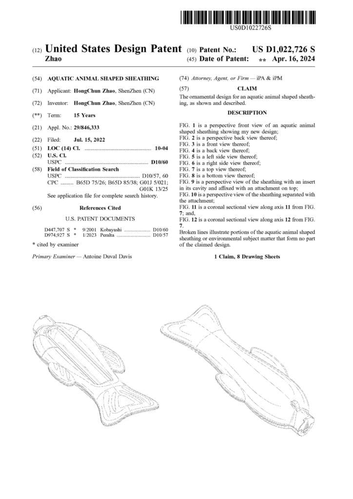 Aquatic Animal Shaped Sheathing Patent